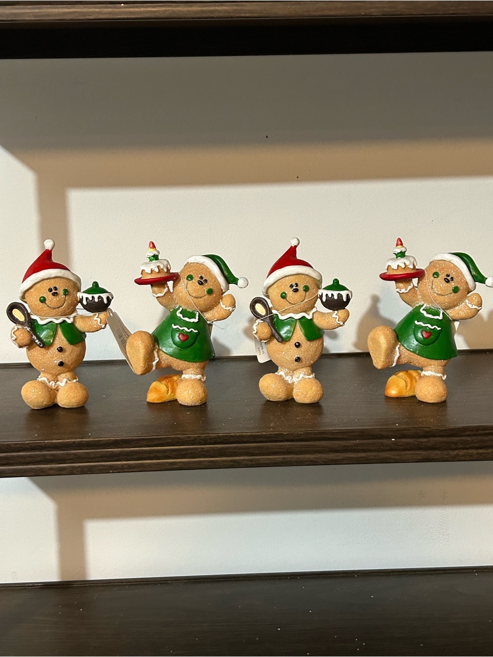 Set of 4 Gingerbread Holiday Figurines - Green & Red Accents - Picture 2 of 7